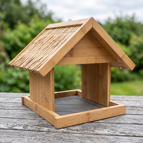 Bamboo Bird Feeding Station: Weatherproof Roof