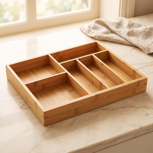 Bamboo Cutlery Tray: Expandable Drawer Organiser