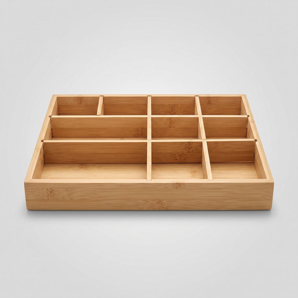 Bamboo Desk Drawer Tray: Adjustable Dividers