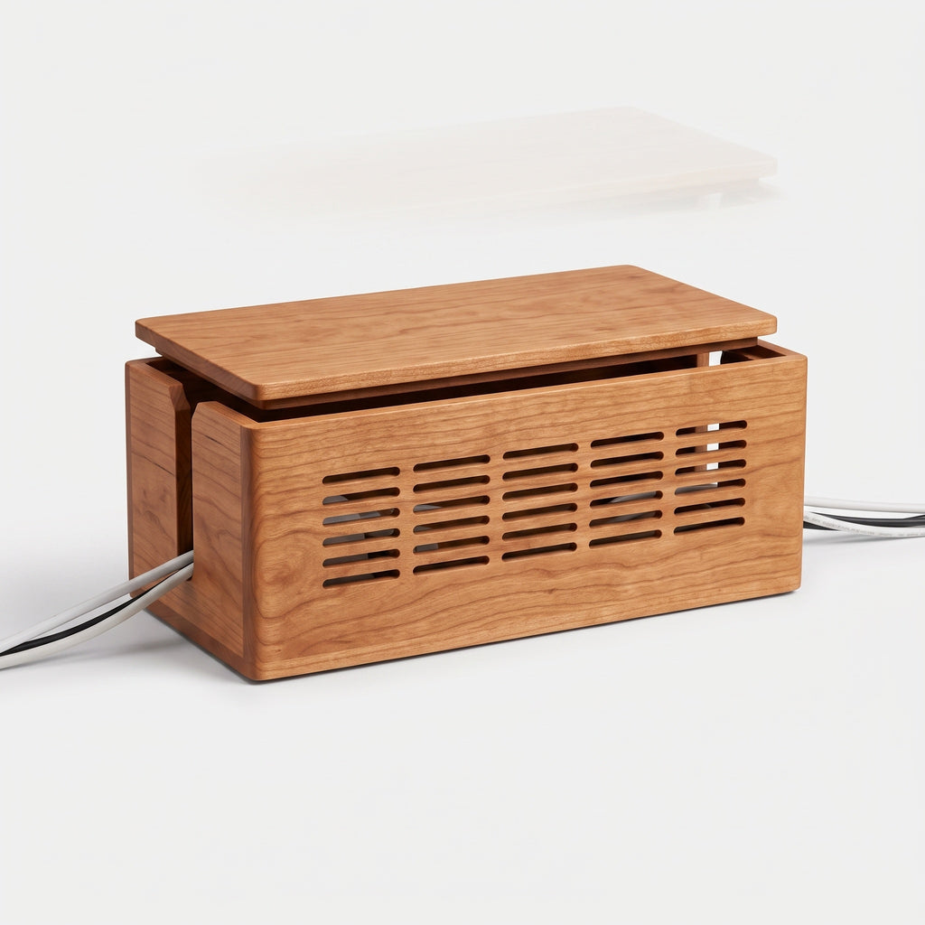 Cable Management Box: Ventilated, Cherry Wood
