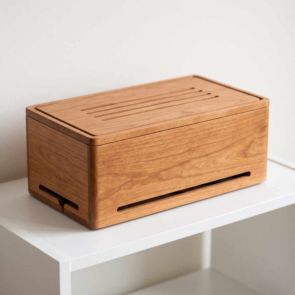 Cable Management Box: Ventilated, Cherry Wood