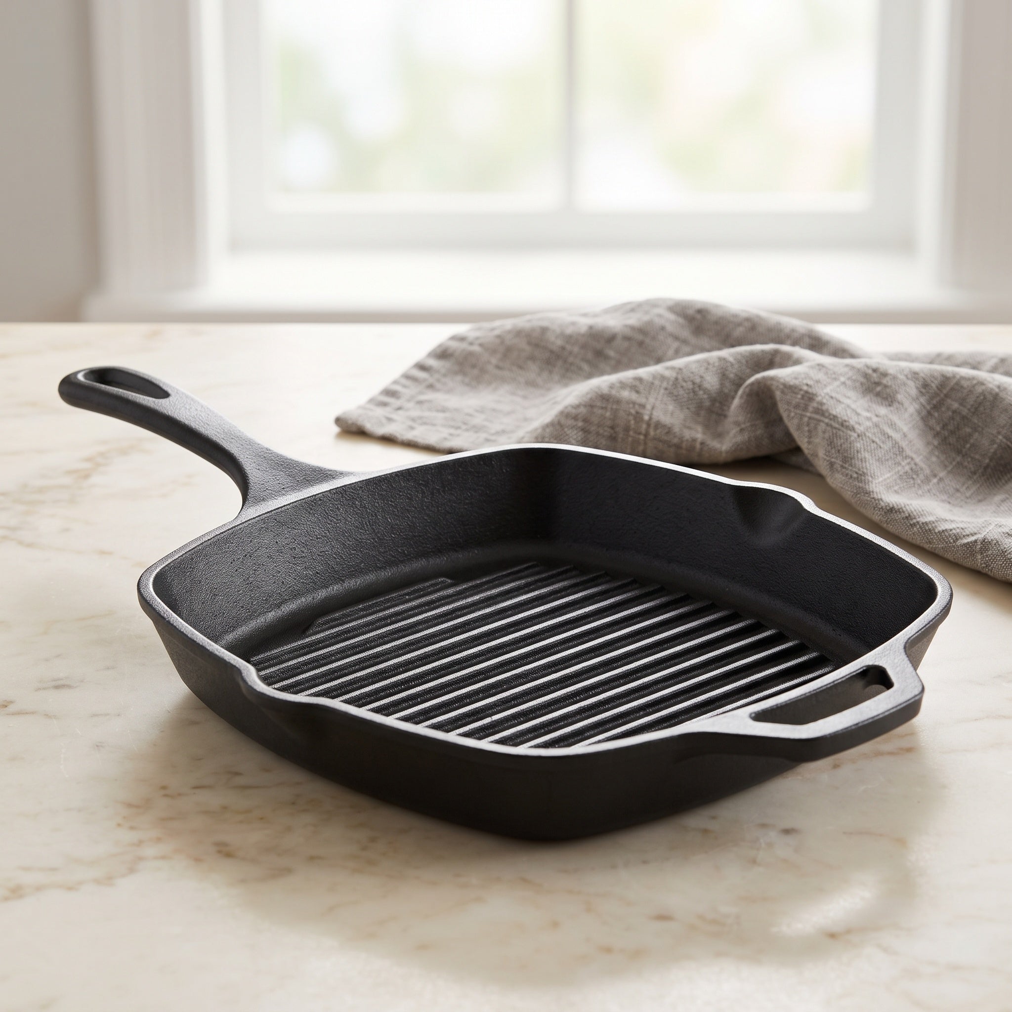 Cast Iron Grill Pan: Ridged Base, Pre-Seasoned