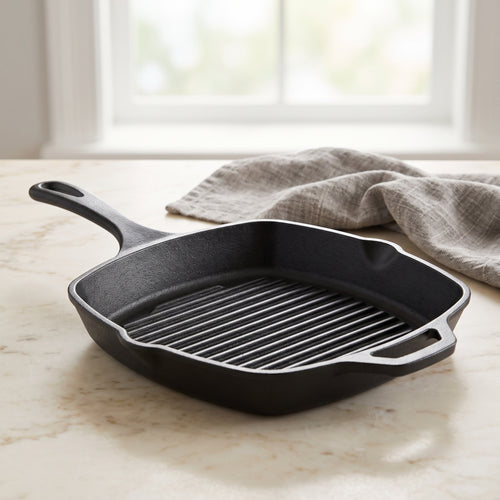 Cast Iron Grill Pan: Ridged Base, Pre-Seasoned