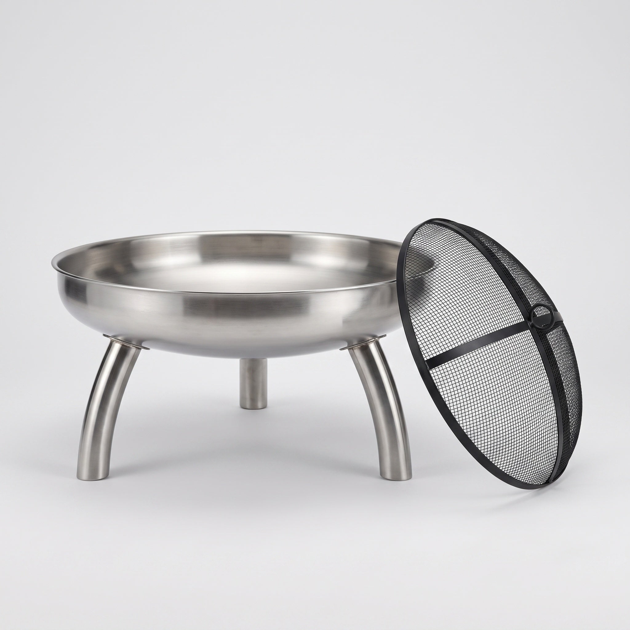 Fire Pit Bowl: Stainless Steel, Mesh Cover