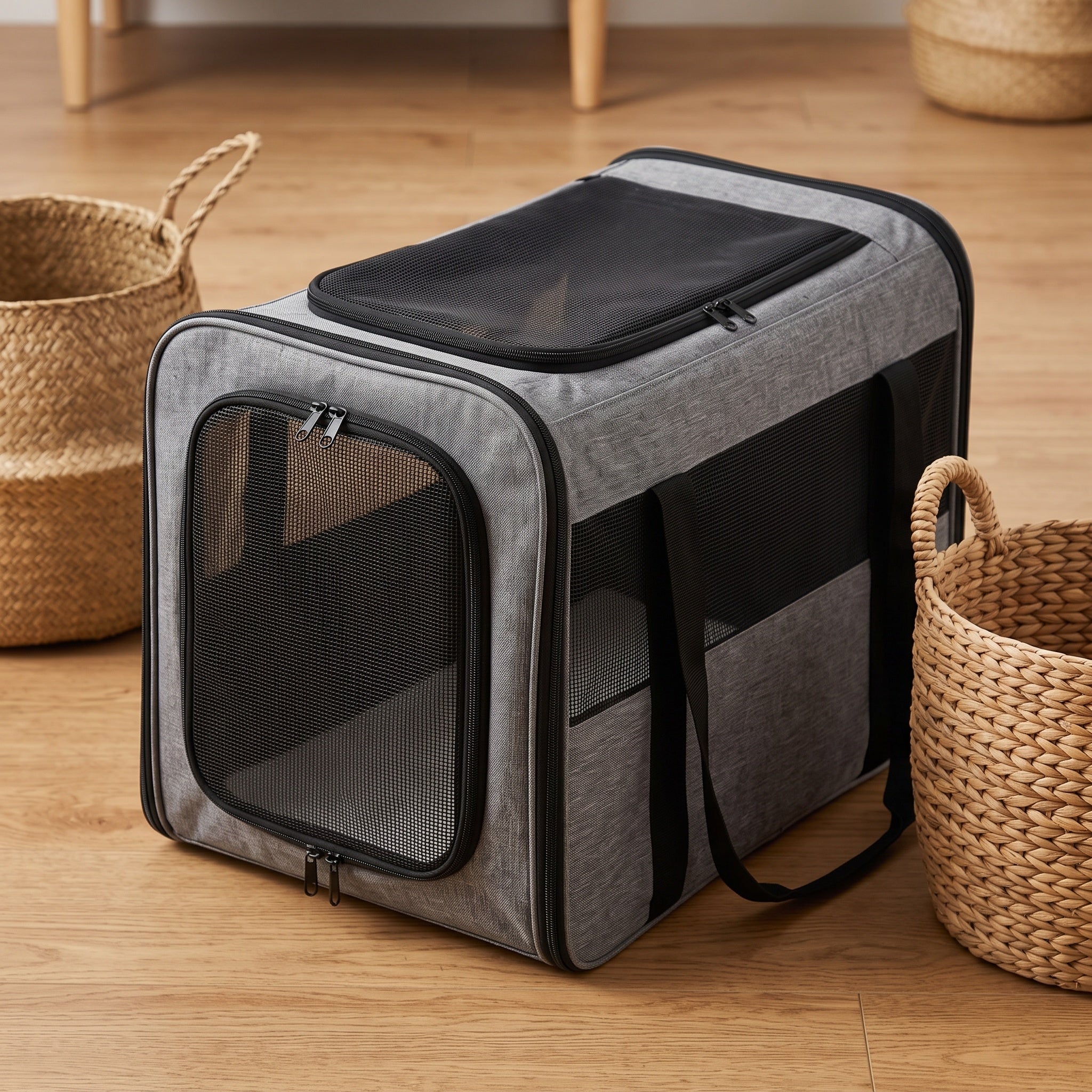 Foldable Pet Carrier: Mesh Panels, Travel