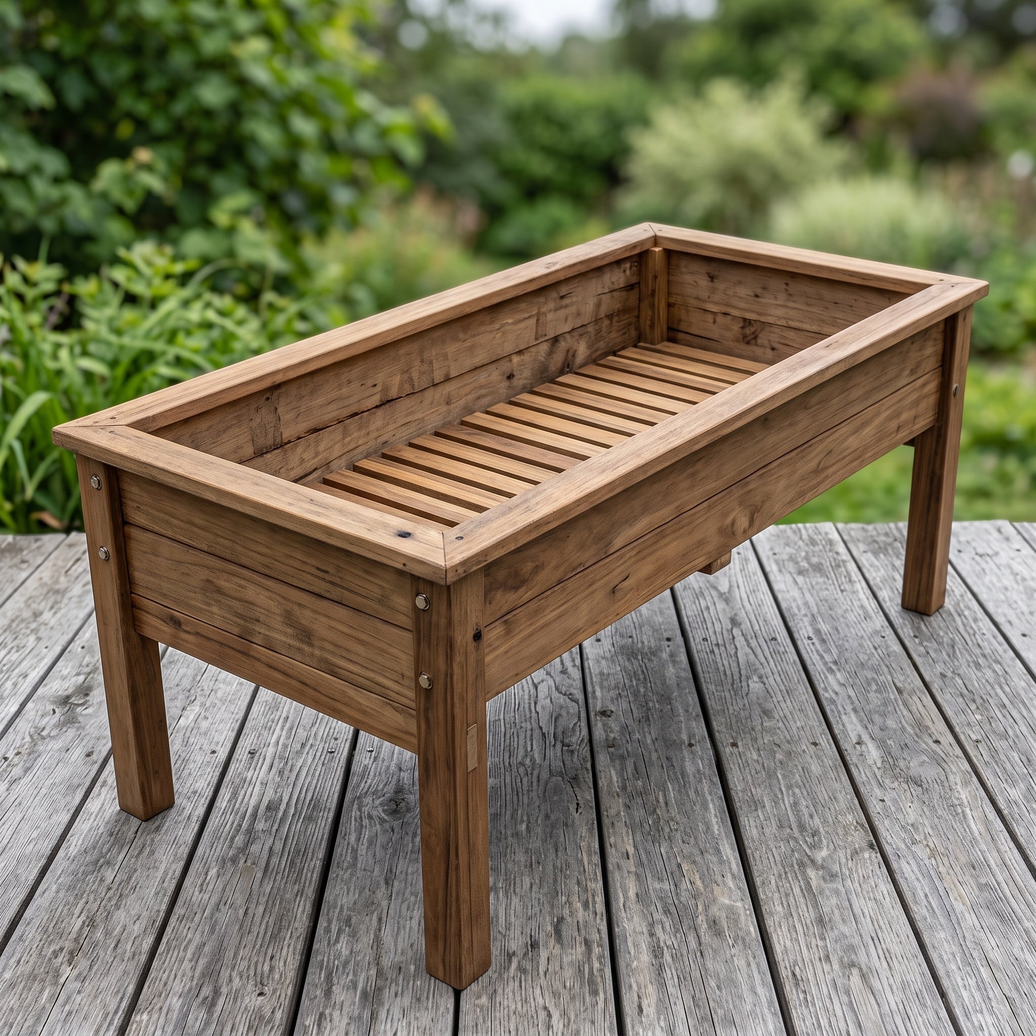 Hardwood Planter Box: Raised, Slatted Base