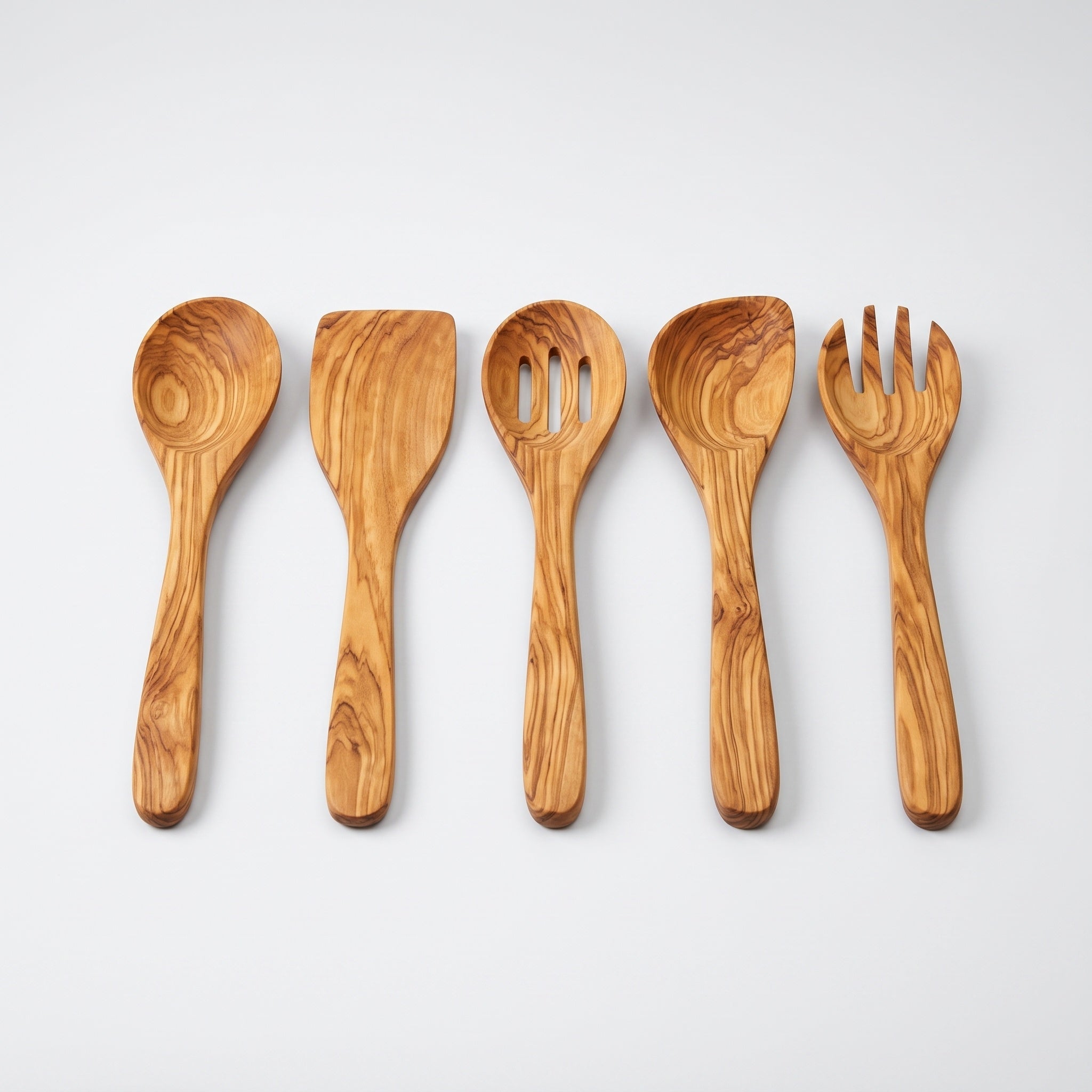 Olive Wood Utensil Set: Five Pieces, Hand Finished