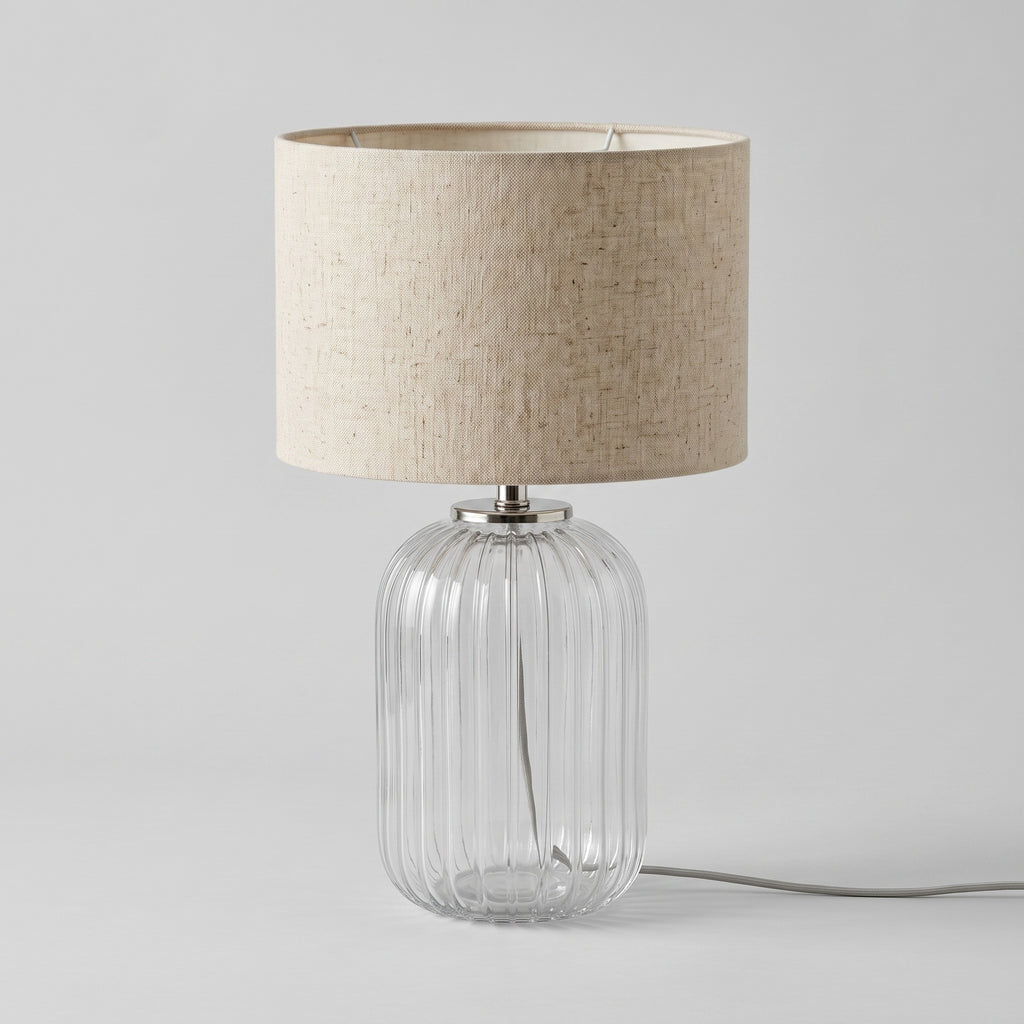 Ribbed Glass Table Lamp: Warm Dimmable Bulb