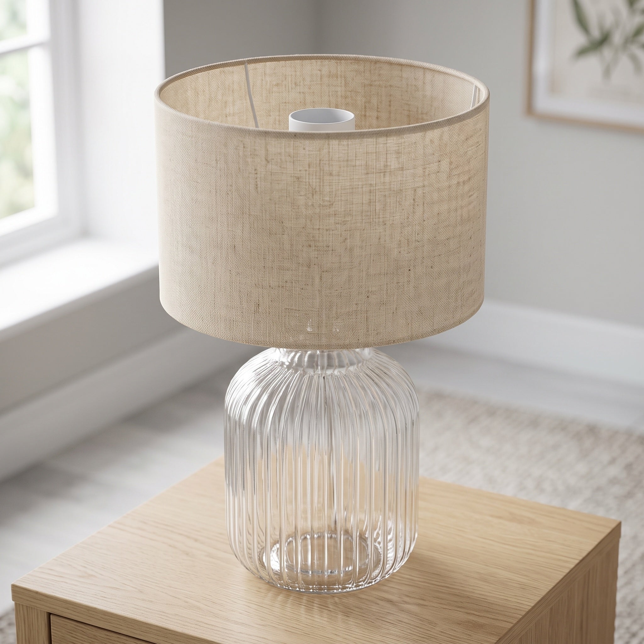 Ribbed Glass Table Lamp: Warm Dimmable Bulb