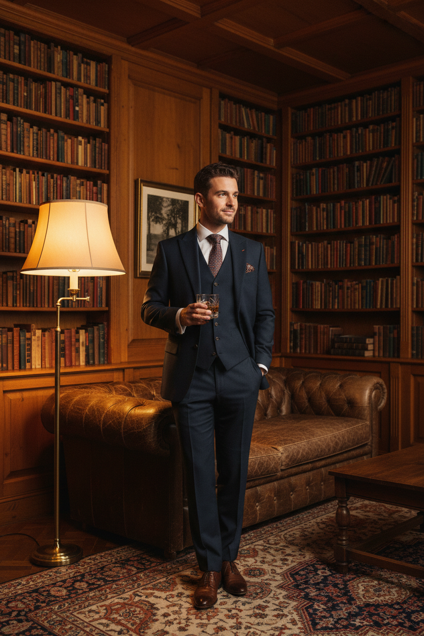 Sophisticated man in library