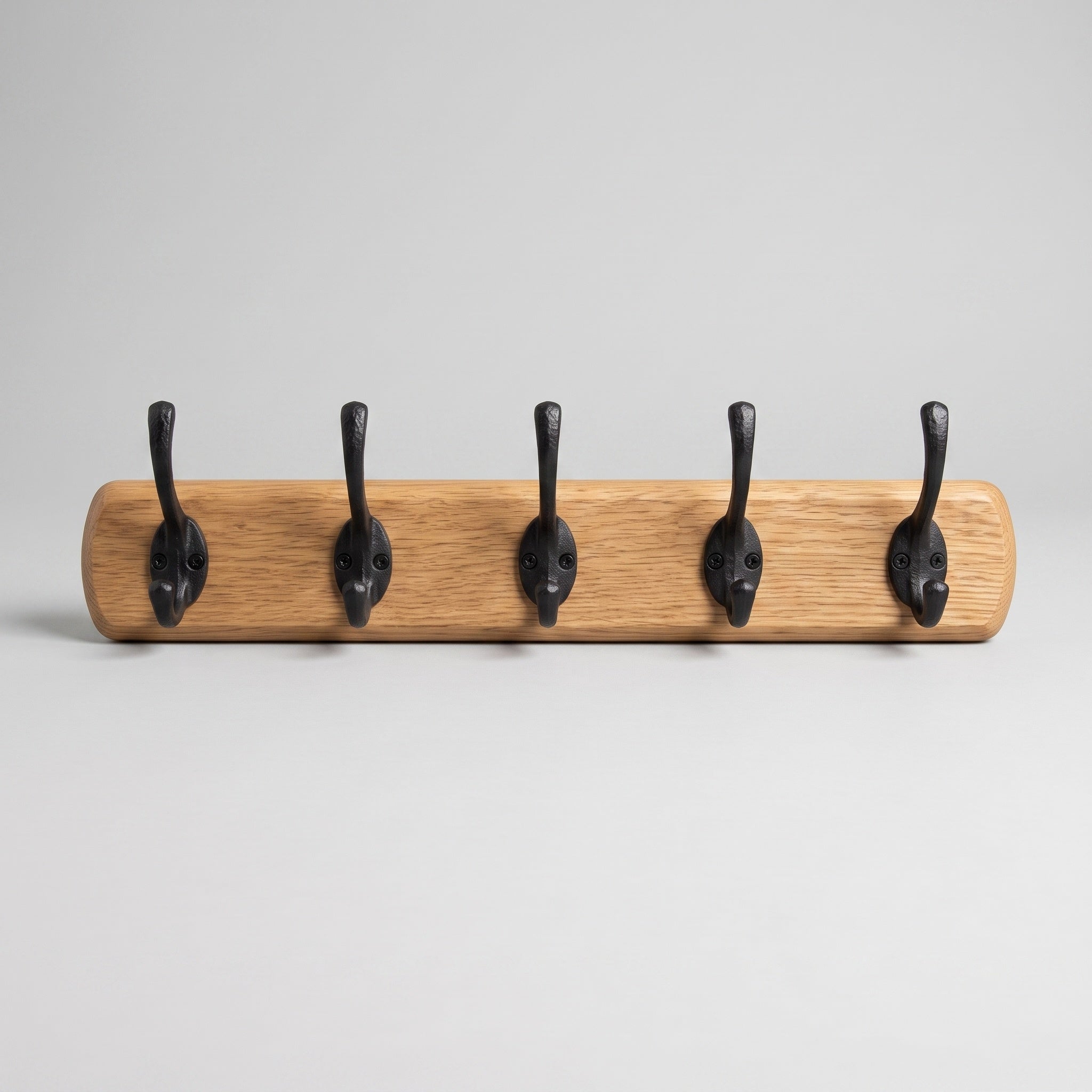Wall Mounted Coat Rack: Five Hooks, Oak