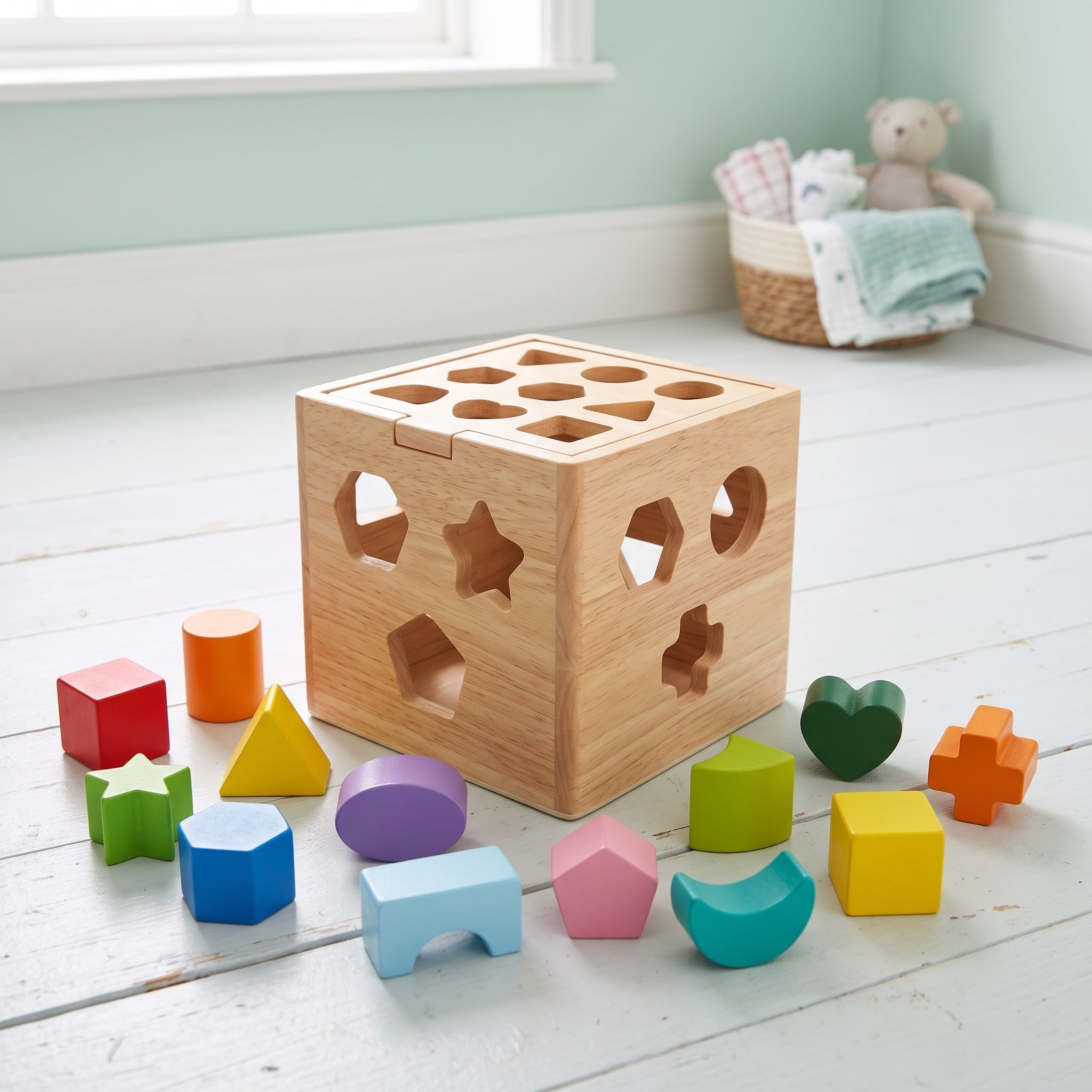 Wooden Shape Sorter Box: Twelve Blocks