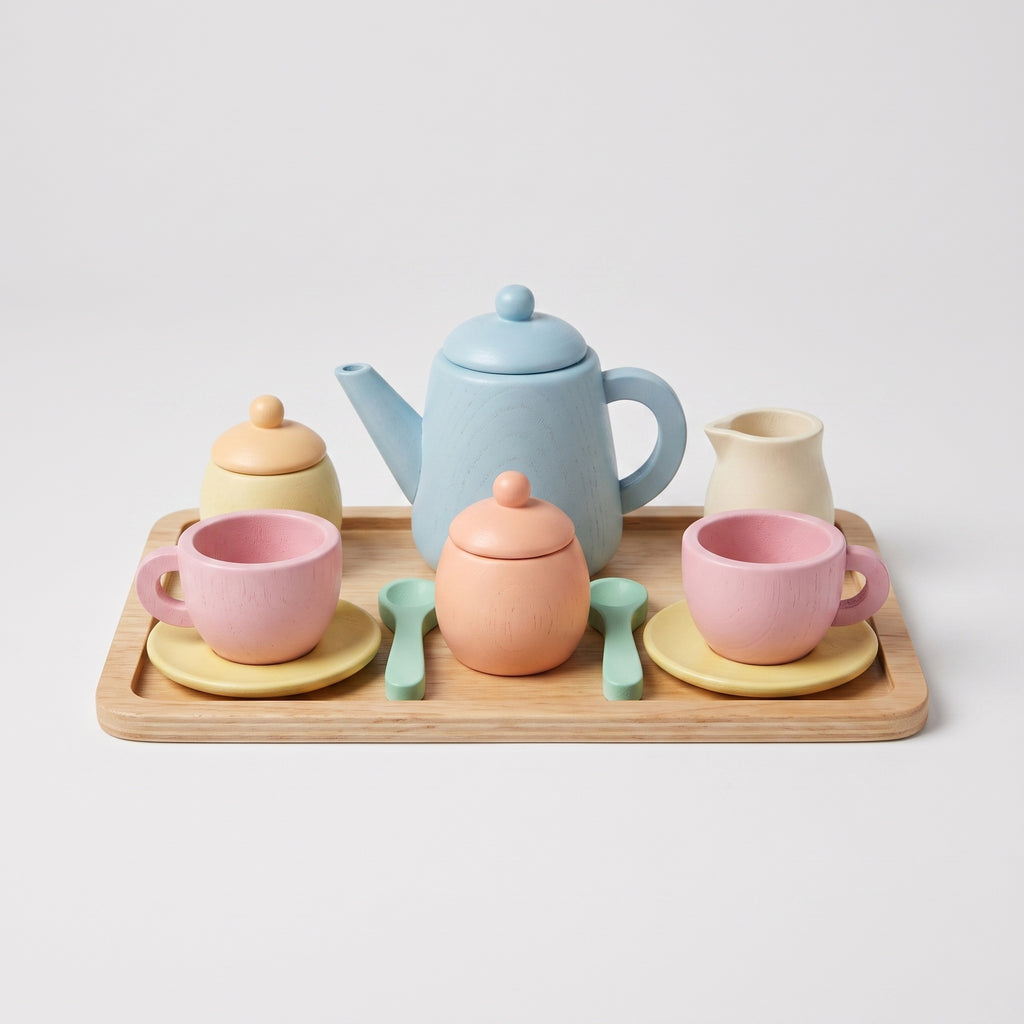 Wooden Tea Set: Nine Pieces, Tray Included