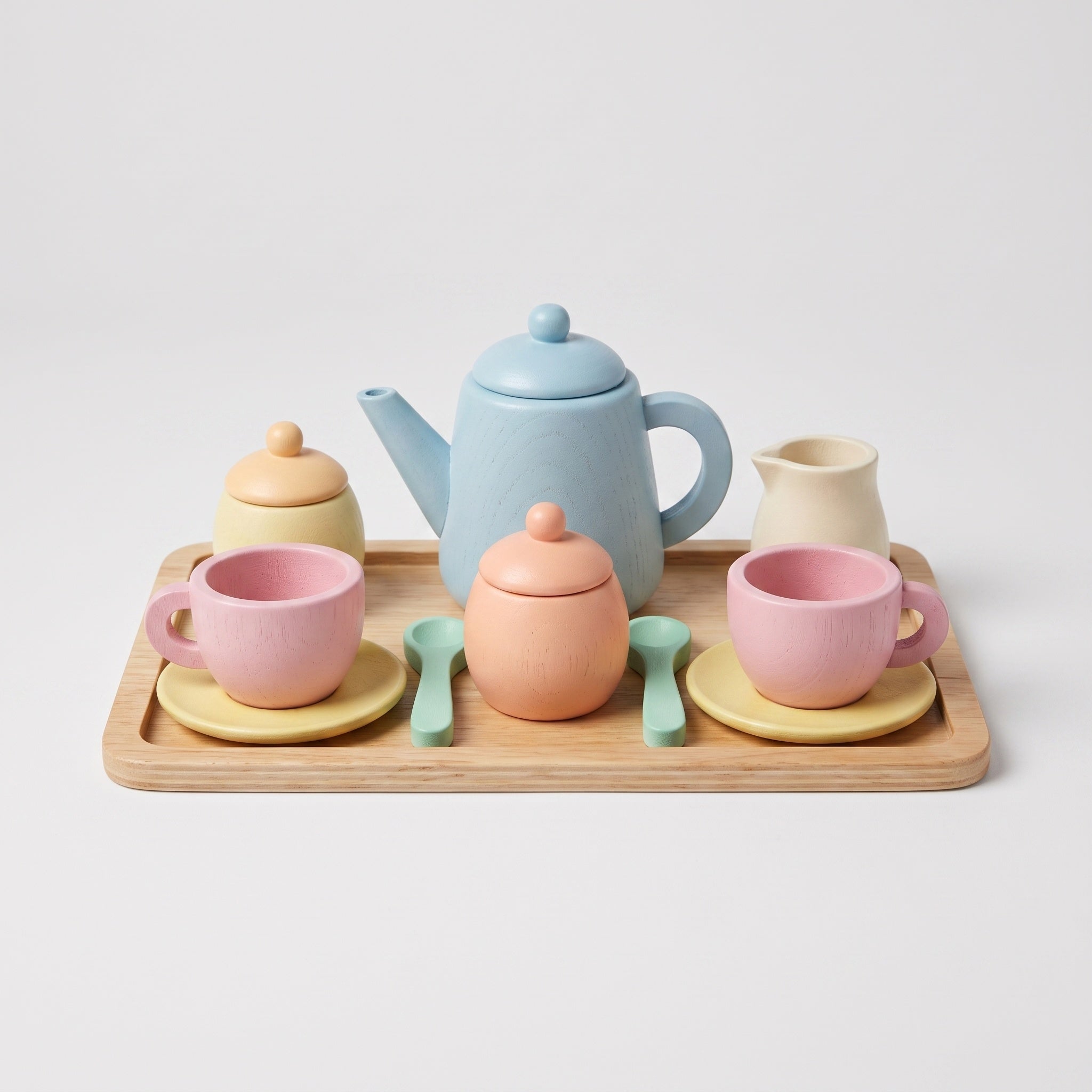 Wooden Tea Set: Nine Pieces, Tray Included