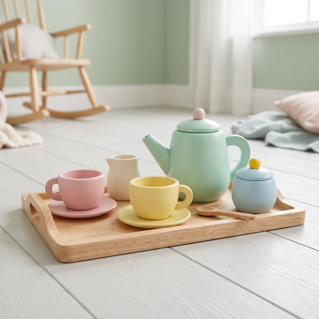 Wooden Tea Set: Nine Pieces, Tray Included