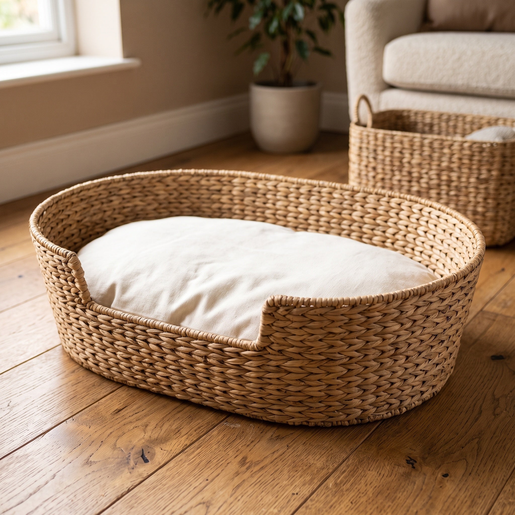 Woven Pet Basket: Removable Cushion